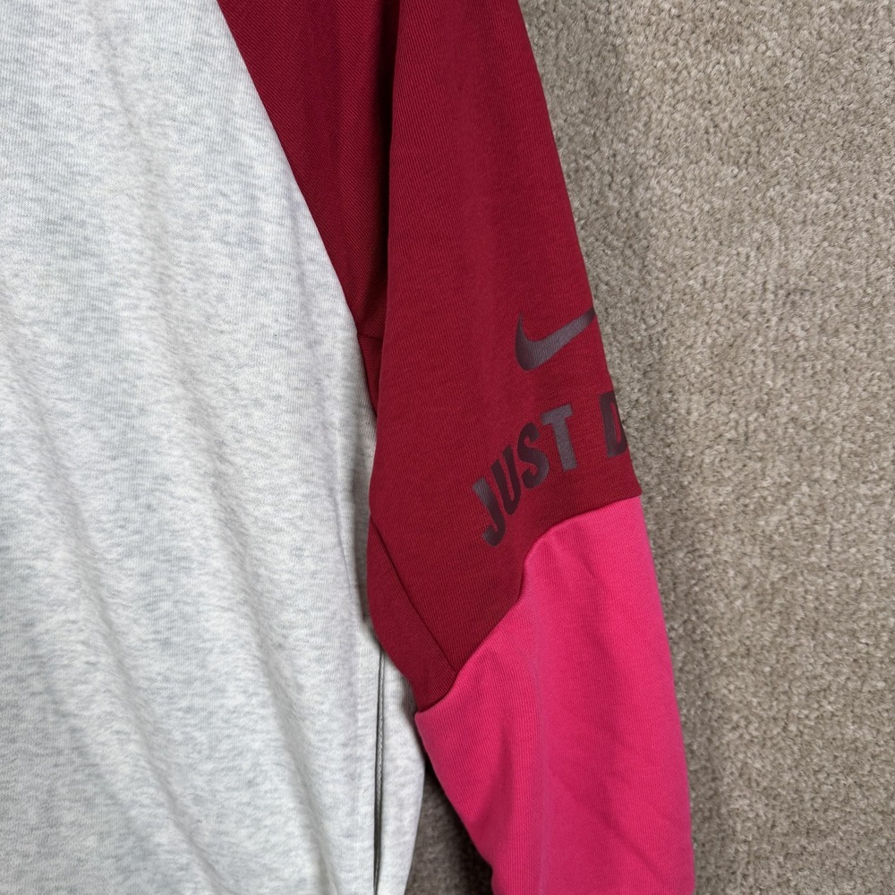 Nike Dri Fit Sweatshirt Womens Medium Gray Red Quarter Zip Just Do It Pullover - Picture 4 of 13